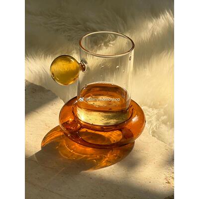 Shinymomo韩风ins风果茶杯泡泡玻璃咖啡杯碟套装耐热博主饮料水杯