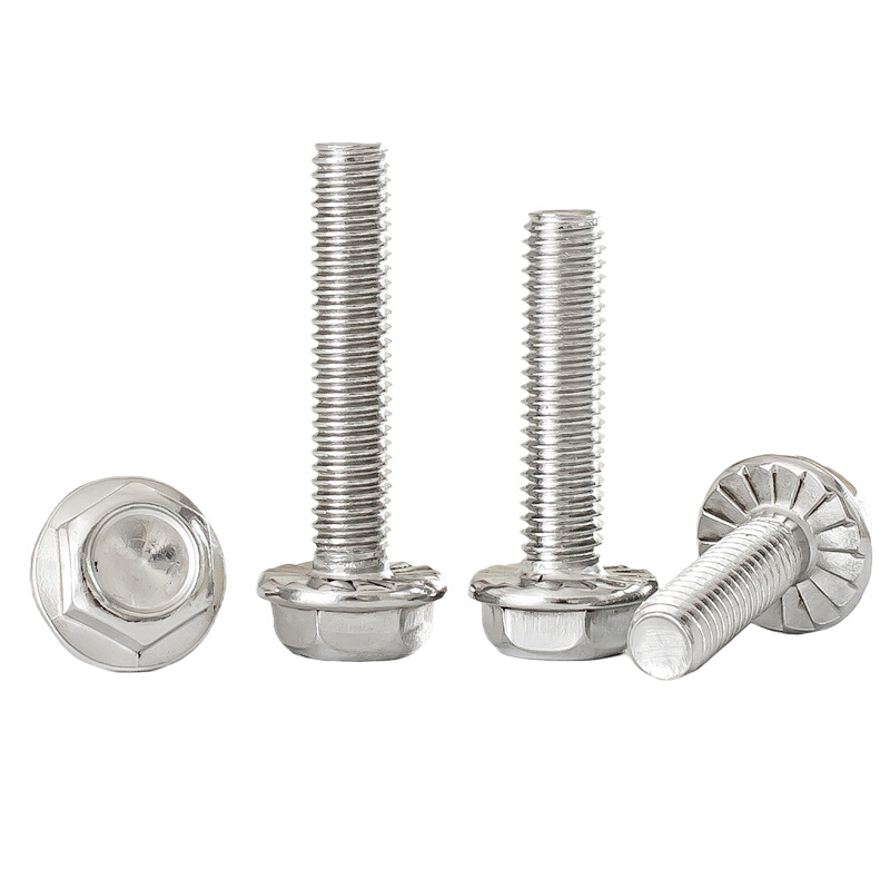 。M4M5M6M8M10M12 304不锈钢法兰螺丝外六角法兰面螺栓防滑螺丝防