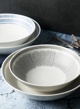 外贸出口RD系列汤盘 创意陶瓷浮雕沙拉碗 灰色线条绽放餐碗汤盘