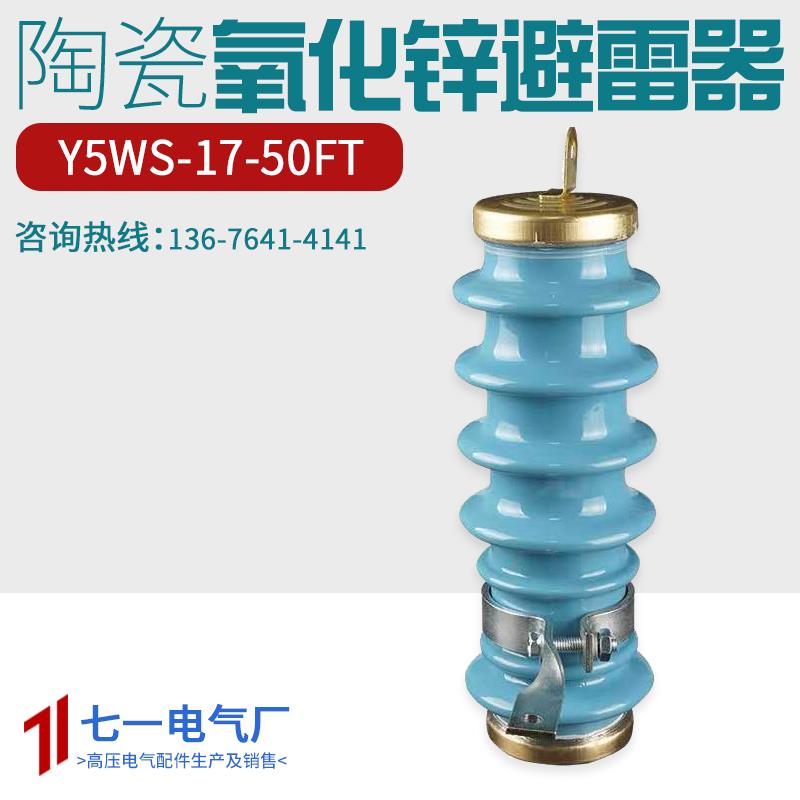 中压氧化锌新型蓝色陶瓷避雷器Y5WS-17/50FT广东型防雷器12KV户外
