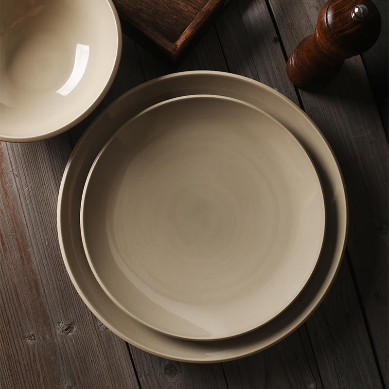 【法国订单Bby米色 孤品 】创意陶瓷平盘沙拉碗 釉下彩西餐盘子