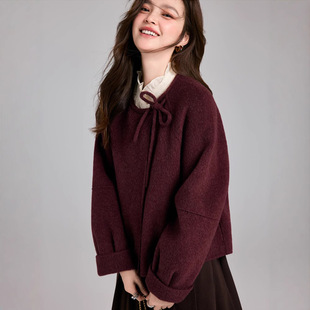 双面绒羊毛大衣女短款2025春秋新款小香风高级感毛呢外套女小个子