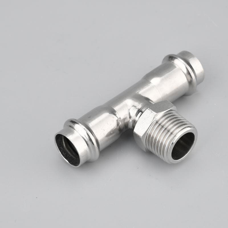 304不锈钢卡压外丝三通薄壁外牙螺纹卫生级水管卡压式管件转接头