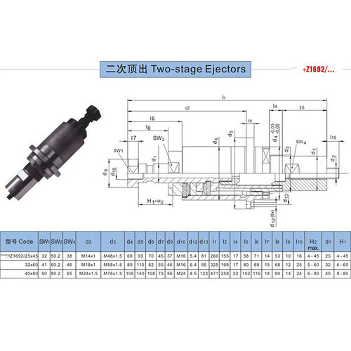 。模具配件HASCO标准二次顶出Z1692/25*45 Z1692/32*60 Z1692/40*