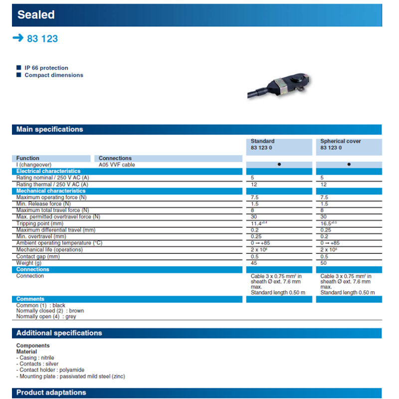 。高诺斯 Crouzet 83123015 83123-1米 微动开关 行程 限位开关