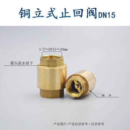 铜立式止回阀 DN15 4分（1/2）6分 弹簧式 自来水管单向止逆阀门