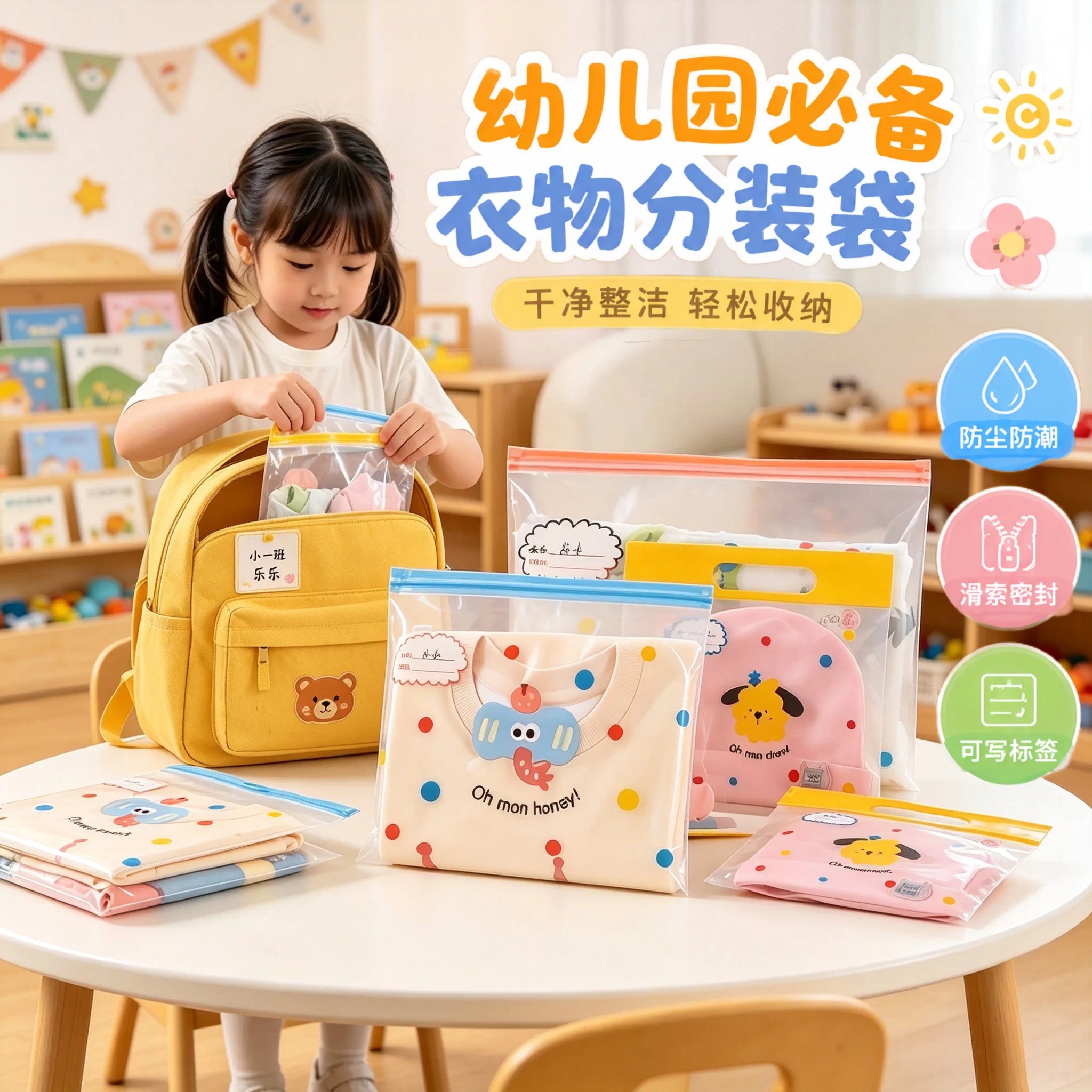 幼儿园收纳袋宝宝入园专用儿童衣服衣物整理分装袋防水袋子密封袋