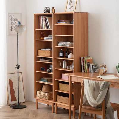 2024新款实木书架儿童书柜客厅落地一体靠墙简易置物架家用日式窄