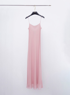 门里门外海棠红乔其吊带长裙BR25CD0578C