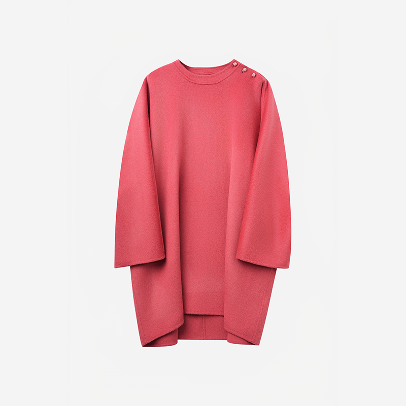 嫣红色骆驼绒双面呢毛呢外套