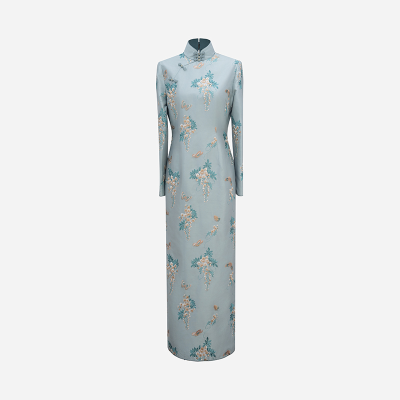 紫藤蝴蝶双宫绣花旗袍BR24QQ0809A