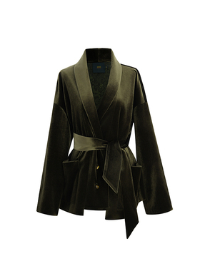 墨绿色三醋酸丝绒外套BR24QW0770A