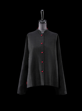 门里门外黑红色醋酸两面穿外套BO24QW0267K