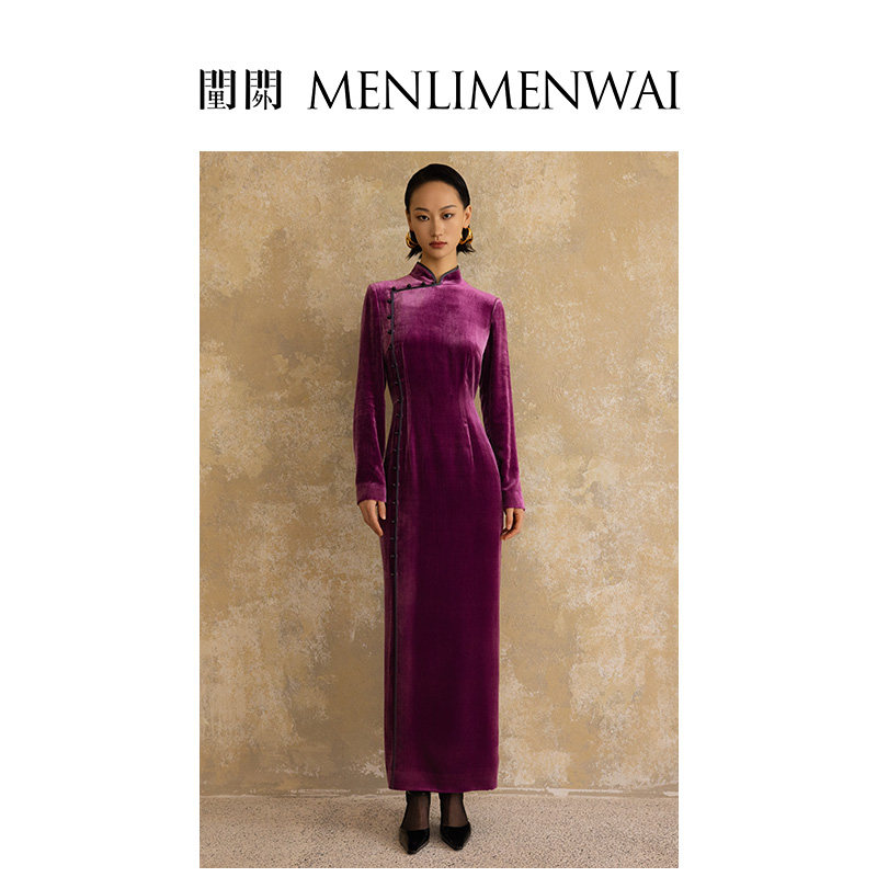 门里门外25年新年款春季女装复古新中式真丝丝绒旗袍连衣裙婚宴