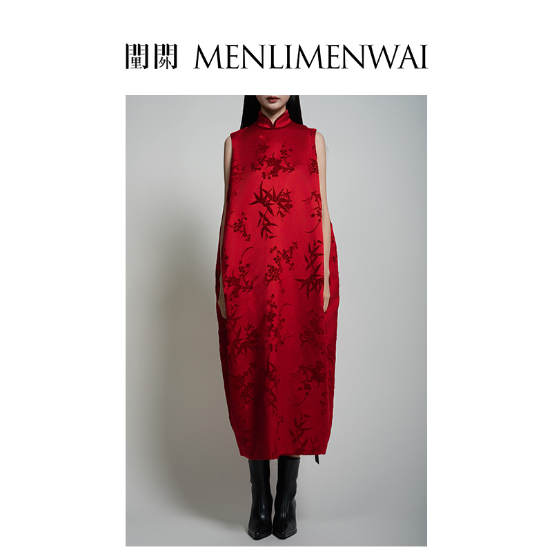 新中式国风梅兰竹漳缎连衣裙长裙