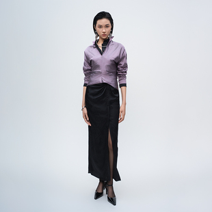 濡雨黑真丝墨蝶提花连衣裙BR24QQ0424K紫色双宫上衣BR24QS0581G