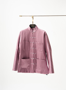 门里门外萸紫色珍珠缎对襟立领外套BR24QW0268E