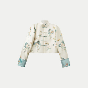 门里门外新款杏色紫藤蝴蝶双宫绣花两件套真丝轻中式减龄外套半裙