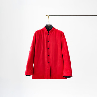 门里门外黑红兰竹提花夹棉双面穿外套BR25DW1243F