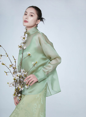 绿色真丝显白两件套女