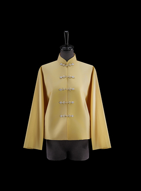 门里门外黄色塔夫绸立领对襟短外套BC24QW0460A