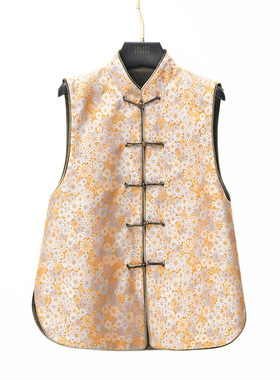 门里门外黄色宋锦对襟马甲BC26CM0015A