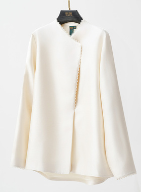 门里门外白色丝毛蕾丝边外套BR25QW1055B