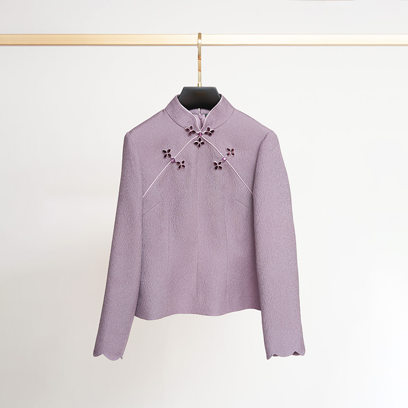 门里门外紫色正绢梅花双襟上衣BC25QS0951A