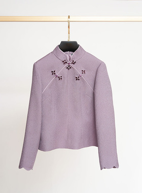 门里门外紫色正绢梅花双襟上衣BC25QS0951A