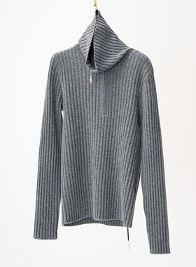 门里门外红色/米色/灰色坑条半拉链羊绒上衣25S95292