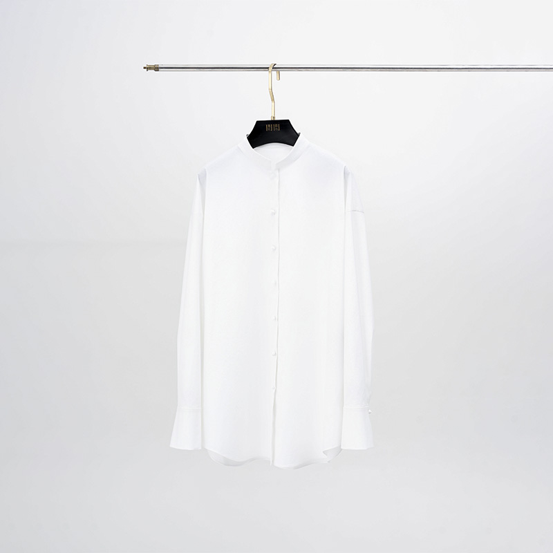 门里门外白色进口棉小立领长款衬衫BM24QS0045U