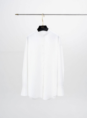 门里门外白色进口棉小立领长款衬衫BM24QS0045U