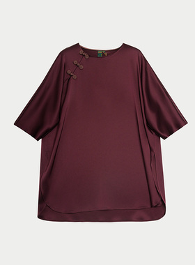 酱紫色醋酸双面缎中袖上衣BR24XS0099D醋酸双面缎半裙BR24XB0139E