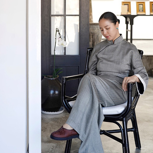 门里门外2025年新款棕色柞蚕丝上衣裤子套装中式复古老钱风高级感