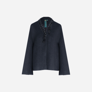 门里门外黑色V领钉珠外套24A75066