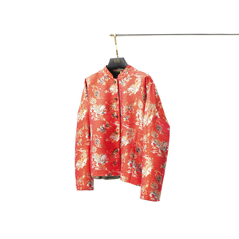 门里门外红色/绿色织锦丝绒双面穿夹棉立领外套BR24QW0267C