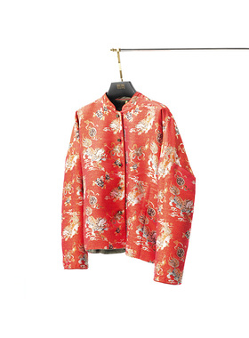 门里门外红色/绿色织锦丝绒双面穿夹棉立领外套BR24QW0267C