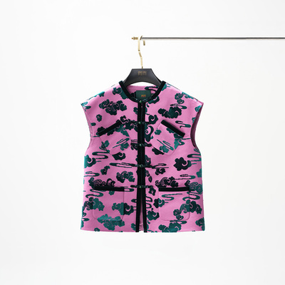 门里门外烟粉青黛祥云纹漳缎马甲BC25DM1235A