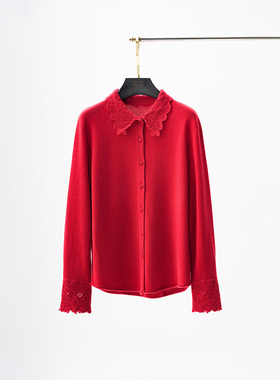 门里门外红色/黑色/白色/燕麦色蕾丝花漾刺绣开衫BR25QW1019B