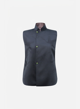 黑色仙鹤真丝提花马甲BC24QM0606M