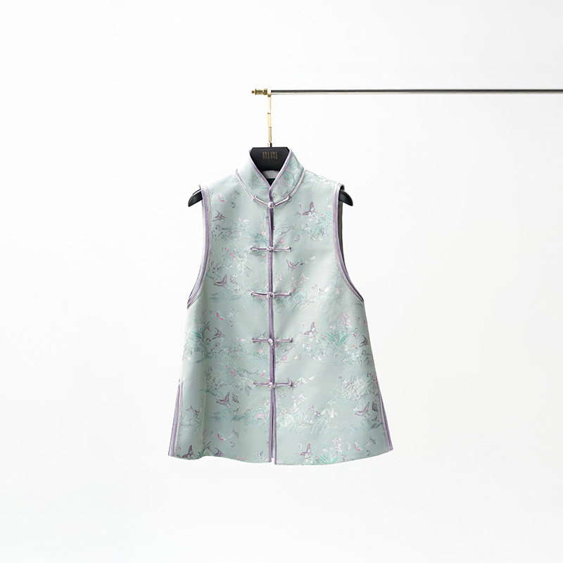 门里门外灰绿色蝴蝶提花马甲BC25DM1267A