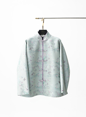 门里门外灰绿百蝶螺钿宋锦对襟立领外套BC25DW1272A