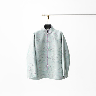 门里门外灰绿百蝶螺钿宋锦对襟立领外套BC25DW1272A