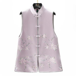 门里门外烟紫色香炉绣花立领马甲BR26CM0008A