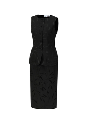 黑色竹叶纹真丝提花上衣23315SSS-2竹叶纹真丝半身裙 23353SSB