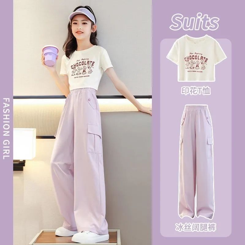 女童夏季套装新款儿童短袖阔腿裤洋气薄款潮流时尚中大童运动童装