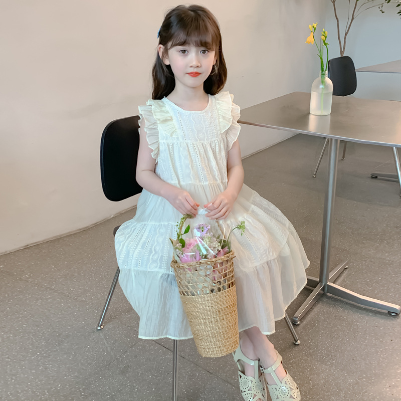 女童夏装连衣裙2025新款儿童洋气甜美女孩夏季木耳边背心公主裙子