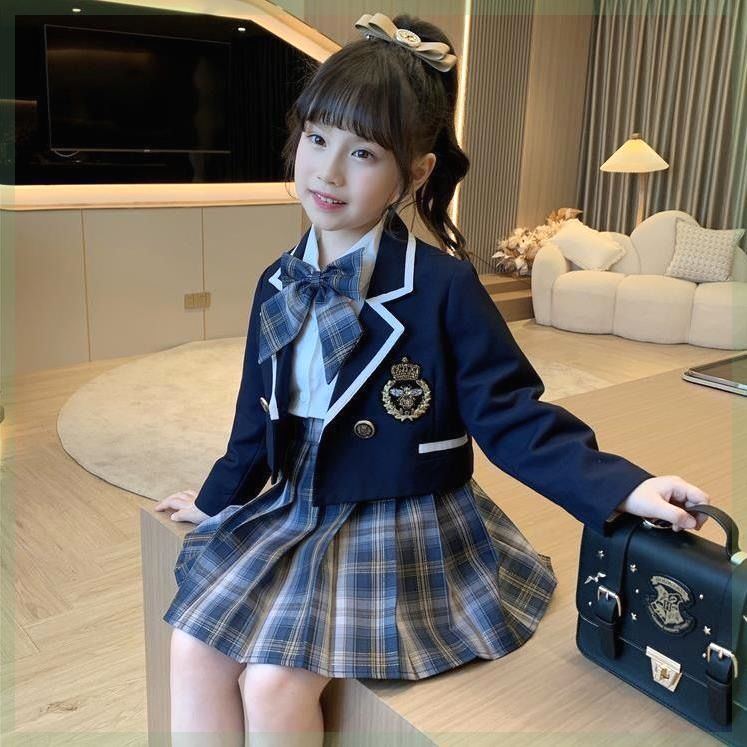 女童学院风套装2024新款中大童三件套洋气jk制服儿童女幼儿园裙子