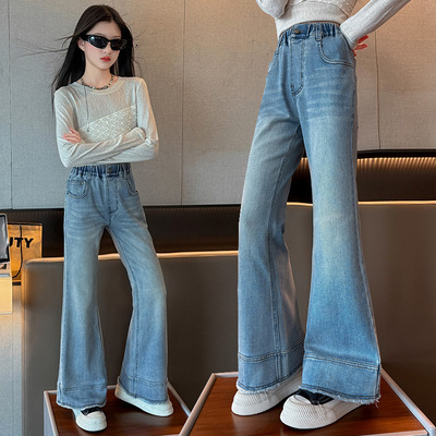 女童喇叭裤春秋款2025新款儿童裤子秋装中大童初中生微喇牛仔裤