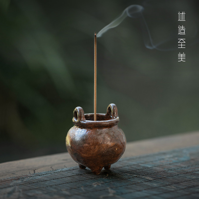 日式手工粗陶香炉家用室内禅意陶瓷三足复古小香插线香香座香薰炉,家居饰品,香托/香盘/香座/香插,淘宝优惠券,粉丝福利购,淘宝优惠卷